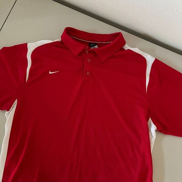 Nike Mens XL Dri-Fit Waffle Knit Polo Red White Athletic Athleisure Workout - Picture 8 of 10